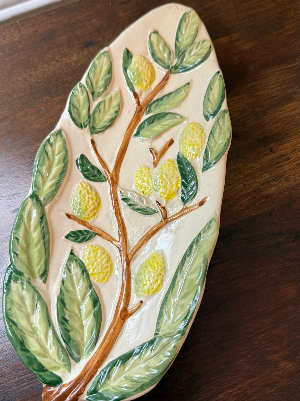Hand-Painted Ceramic Lemon Tray - Green & Yellow